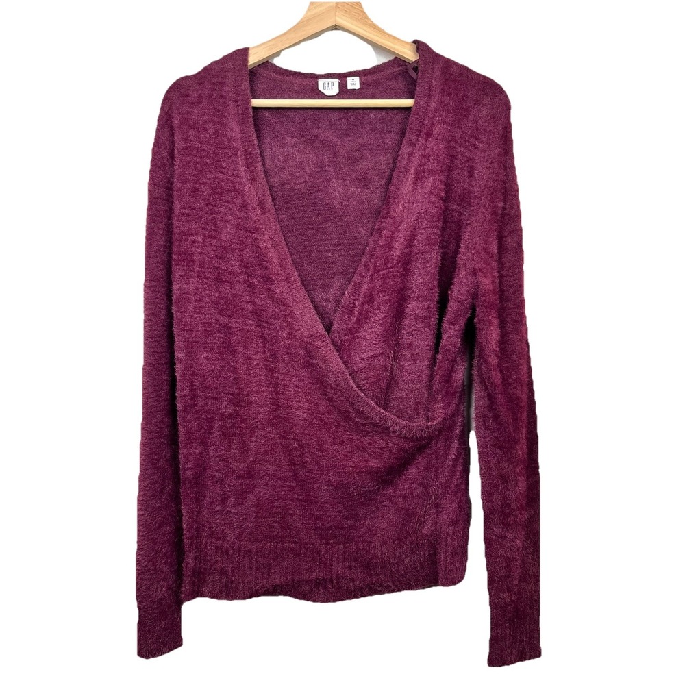 Gap Womens Faux Wrap Eyelash Sweater Medium Tall Vamp Red Dark‎ Romantic Holiday